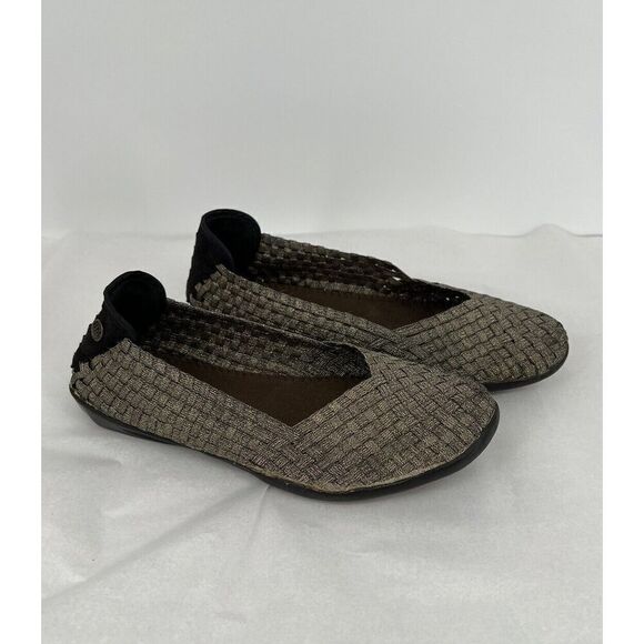 Bernie Mev Golden Metallic Woven Catwalk Ballet Flat Comfort Shoe Size 37 US 6.5 - Picture 1 of 8